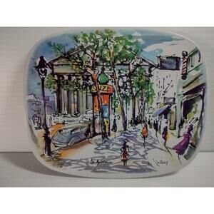 Vintage 60's Puillery Metal Cork Trivet Hot Pad Paris Scene Hong Kong New